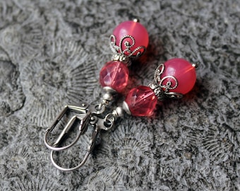 Glass pearl earrings * PINK PEONY * Pink | Silver * Vintage