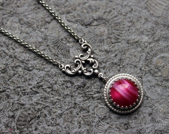 UNIKAT * Vintage * Collier * ARLETTE * Cabochon-Kette * Rosa | Silber