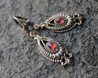 Cabochon earrings * DRAGON TEARS * Mexican Opal | Silver * Vintage * Double Layer