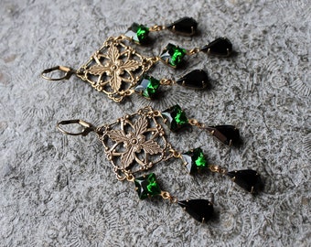 UNIQUE * Gala earrings * Chandeliers * CELANDINE * Brass | Green * Vintage