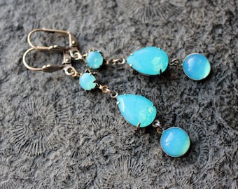 Cabochon earrings * SWIMMING POOL * Opal Blue | Silver * Vintage