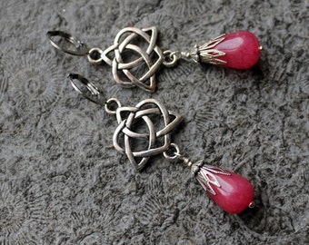 Gemstone Earrings * CELTIC HEART * Celtic * Silver * JADE * Pink