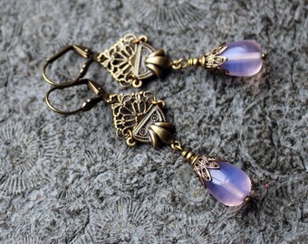 Glass bead earrings * MIRABEL * opal pink | Brass * Vintage