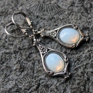 Pendientes de cabujón * MOONLIGHT MINIS * Blanco | Plata * OPALITA * Vintage