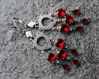 Chandeliers * Gala-Ohrringe * RED PASSION * Rot | Silber * Vintage