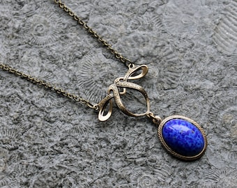 Jugendstil-Collier * ART NOUVEAU * Kette * Lapislazuli-Imitat * Messing | Bronze * Blau * Vintage