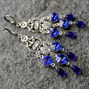 Gala Earrings * Chandeliers * ROYAL BLUE * Blue | Silver * Vintage