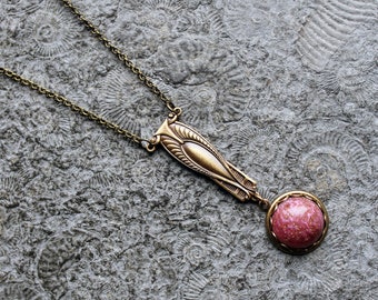 JUGENDSTIL * Cabochon-Kette * Rosa | Messing * Collier * UNIKAT