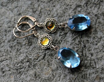 Boucles d'oreilles cabochon * MIMOSA * Bleu | AB | Argent * Millésime