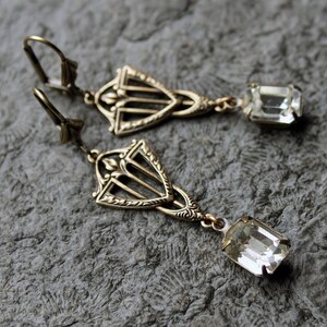 Cabochon earrings * LUCIA * Art Nouveau * Crystal Clear | Brass * Vintage