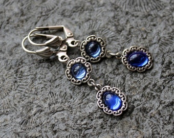 Cabochon earrings * MYRTLE * Blue | Silver * Vintage