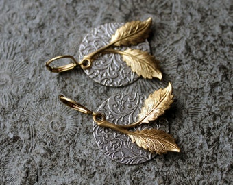 UNIKAT * Two Tone-Ohrringe * GOLDEN LEAVES * Messing | Silber *