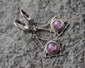 Cabochon Earrings * DILJA * Harlequin Opal * Purple | Silver * Vintage