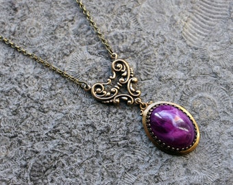 Vintage * Necklace * CLOUDY VIOLET * Cabochon chain * Purple | Brass | Bronze