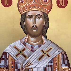 Jesus Christ hand painted orthodox icon/the Great Bishop icon /Byzantine style hand made orthodox icon.