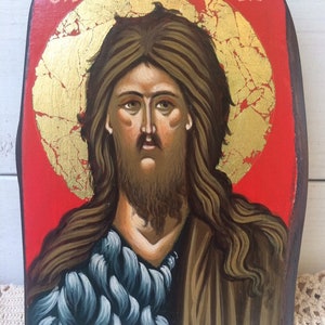 Saint John hand made icon/The Baptist /Greek Orthodox Byzantine icon/Christian Icon on wood / hand painting/FREE SHIPPING