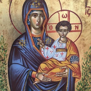 Virgin Mary and the Holy Infant.A hand made hand painted Greek Orthodox icon .Byzantine art /an ideal Christian gift/religious home decor.