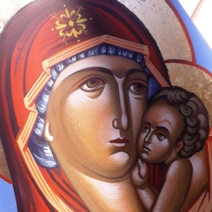 Jungfrau Maria Ikone, handgemachte kyrillische Ikone, christliche Ikone, byzantinische Kunst , griechisch kyrillische Ikone, russische Ikone