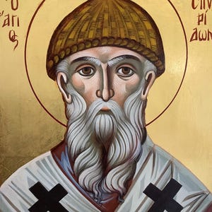 Icon of Saint Spyridonas ,orthodox icon,buy Christian icons ,Byzantine art,hand made painting on wood, religious decor ideal Christian gift.