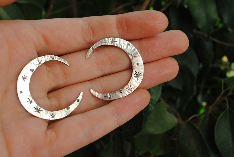 Silver Moon Earrings Constellation Studs Waning Waxing Crescents Celestial Phase Sterling Handmade Mystical Jewelry Women Occult