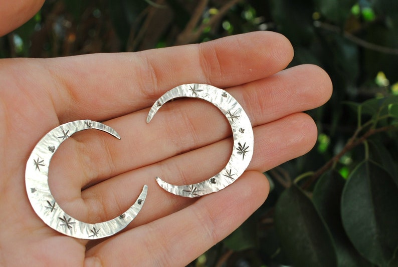 Silver Moon Earrings Constellation Studs Waning Waxing Crescents Celestial Phase Sterling Handmade Mystical Jewelry Women Occult