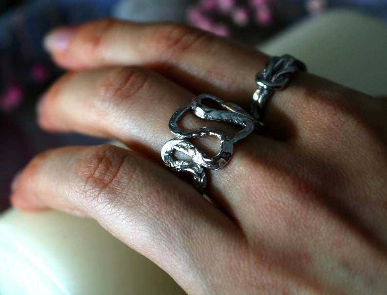 Wide band ouroboros snake ring Silver dancing snakes statement ring Kundalini divine feminine thumb ring Gold plated occult jewelry CELEANO