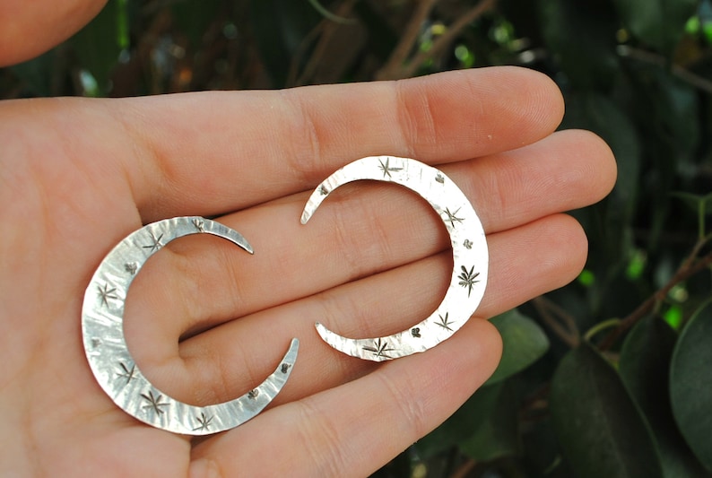 Silver Moon Earrings Constellation Studs Waning Waxing Crescents Celestial Phase Sterling Handmade Mystical Jewelry Women Occult