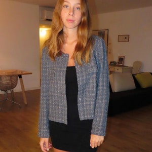 Tweed Cotton Jacket,Classic Chanel-style Outerwear,Straight Cut Cotton Blazer,Women Lightweight Tweed Jacket,Elegant Tweed Short Coat Jacket