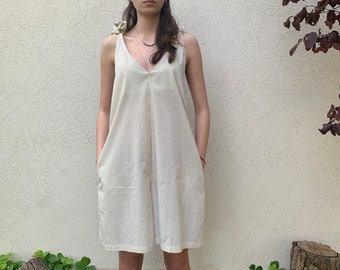 Short Cotton JUMPSUIT,Loose Sleeveless Ladies Jumpsuit,Oversized Summer Pockets Overall For Women,Aesthetic Clothing