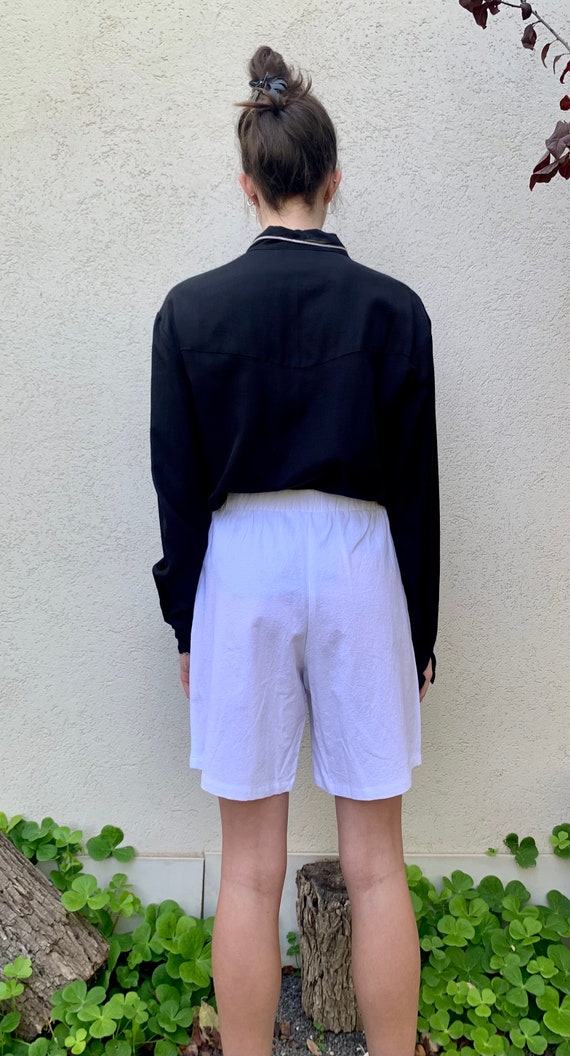 High waisted material shorts hot sale