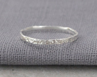 Silver Skinny Hammered Stacking Ring
