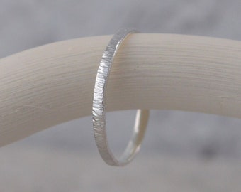 Silver Skinny Ridged Hammered Stacking Ring