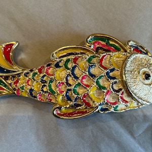 Vintage MIMI Di N Rainbow Fish Belt Buckle: Hand-Painted Enamel, 1987