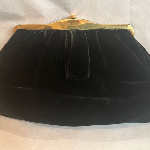 Black Velvet Clutch Purse Vintage Best & Co Formal Evening Dressy Prom Holiday Evening Wear Cocktail Party Madmen Style