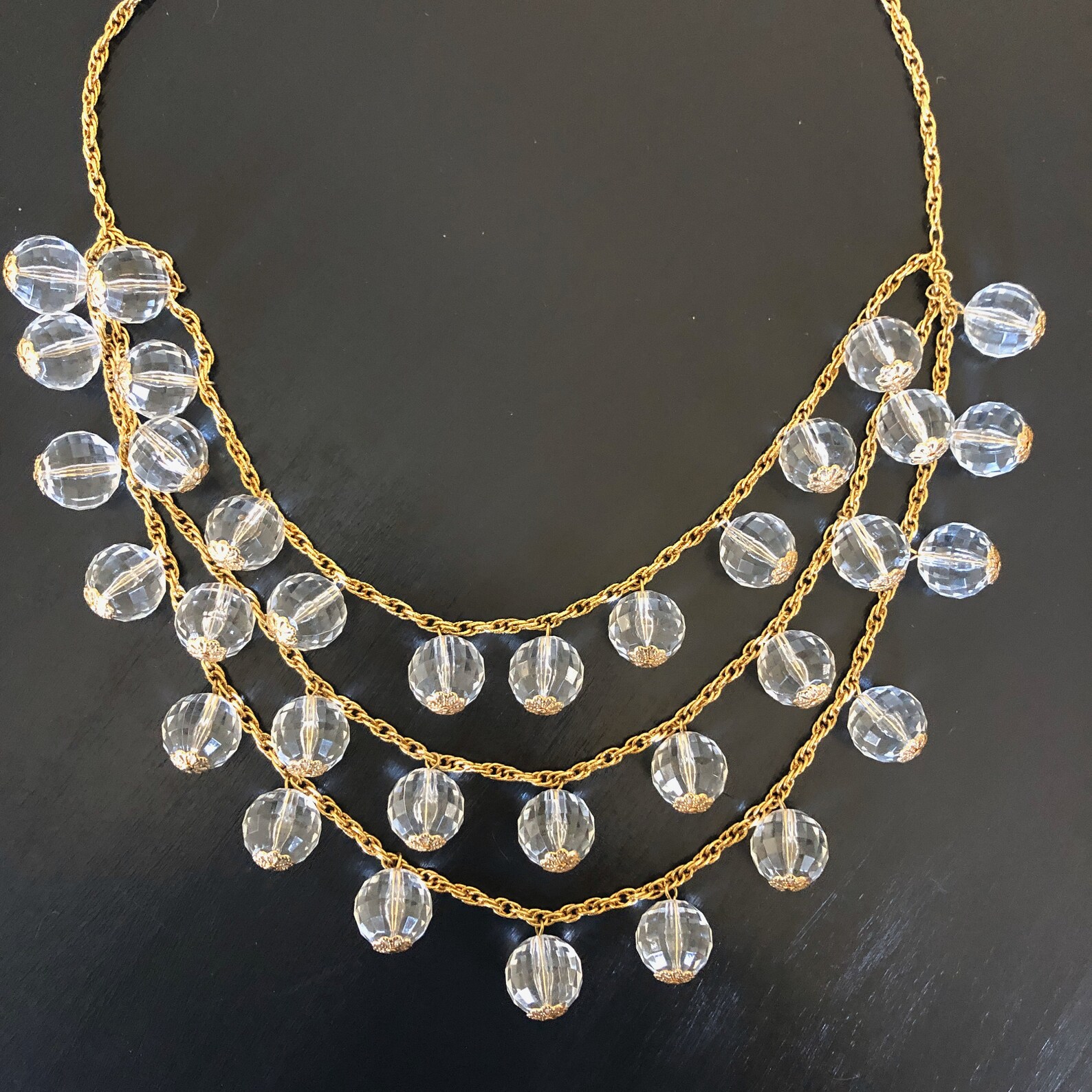 Vintage Kate Spade Clear Bead Triple Strand Necklace Bib Etsy