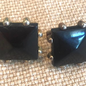 Vintage SWANK-manchetknopen: zwarte celluloid gouden vierkante manchetknopen met studs