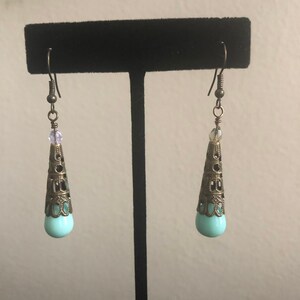 Aquamarine Tear Drop Dangle Earrings Czech Glass Teardrop Beads
