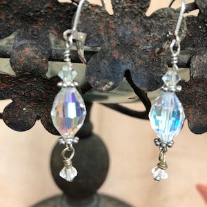 Crystal Drop Dangle Earrings Vintage Crystals Silver Recycled Crystal Beads