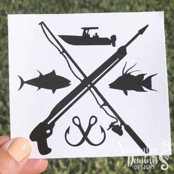Speargun and Fishing Pole Crossed Decal HOGFISH AND TUNA 