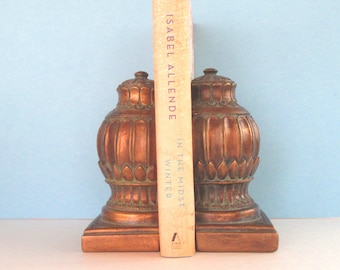 Antiqued gold Art Nouveau Revival ceramic bookends Andrea by Sadek collectibles - office or library shelf decor - vintage heavy bookends