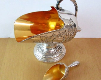 Vintage RAIMOND SILVERPLATE sugar scuttle with scoop, candy or nut serving dish