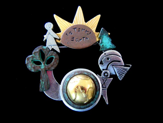 Vintage Liz Claiborne 'La Terre Earth" brooch & p… - image 2