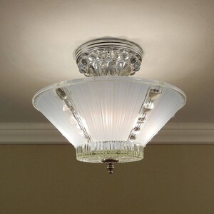 Vintage 1940s Blue Glass Shade Semi Flush Ceiling Light Fixture Rewired