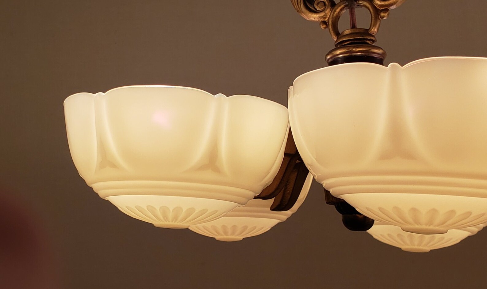 Vintage 1930s Art Deco Custard Glass Slip Shade Chandelier 5 Etsy