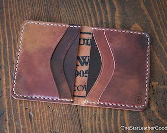 6 Pocket Horizontal Leather Wallet - marbled & burgundy #8 Horween shell cordovan