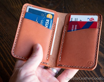 6 Pocket Vertical Leather Wallet - skirting leather - chestnut