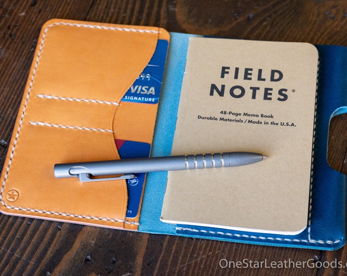 Field Notes wallet with pen sleeve "Park Sloper Senior" - Navy Buttero / tan bridle leather (PSS)