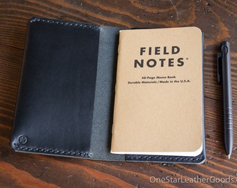 Simple leather notebook cover for Field Notes and other 3.5x5.5" pocket notebooks - black Buttero leather