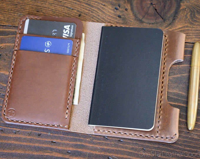Micro notebook wallet "Park Sloper Junior" for Fisher Space Pen “Bullet” pen - Horween natural Chromexcel leather