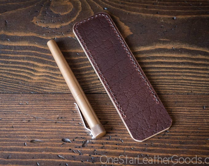 Pen Sleeve size large - hand stitched Horween leather - textured brown